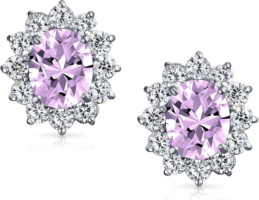 Traditional Classic Bridal Simulated Gemstones Cubic Zirconia AAA CZ Halo Crown Oval Stud Clip On Earrings For Women Wedding Non Pierced Ears Rose Gold Silver Plated