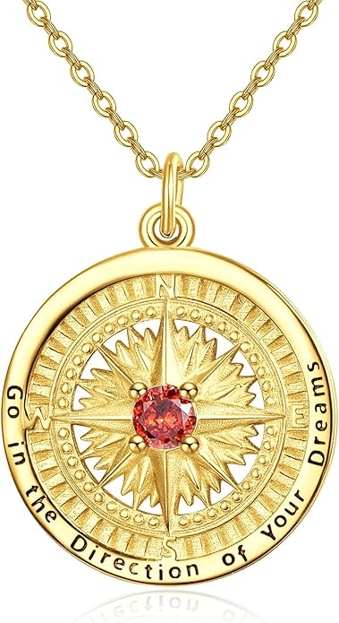 KINGWHYTE Graduation Gifts Birthstone Necklace for Women 925 Sterling Silver Compass Pendant Go in the Direction of your Dream Travel Jewelry Birthday Gift for Her