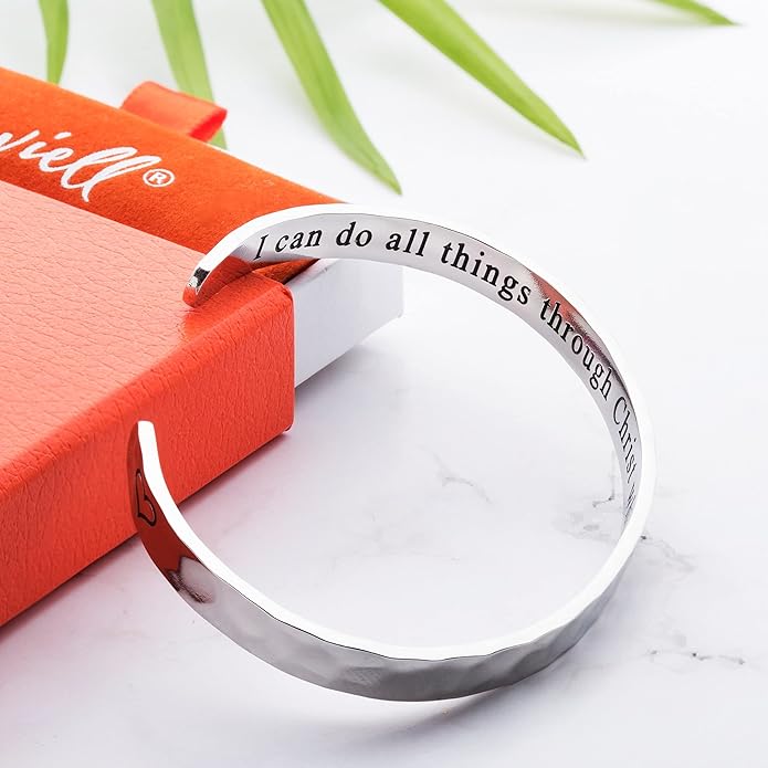 Carviell Engraved Cuff Bracelets for Women – Inspirational, Friendship, Love, Mom, Daughter, Sister, Christian, Graduation, Memorial & Wedding Gifts – 80+ Phrases – Stainless Steel, Gift-Ready