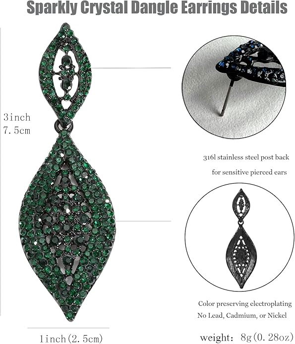 Elegant Rhinestone Dangle Earrings Crystal Wedding Bridal Long Dangling Drop Earrings Chandlier Earrings for Women Bridesmaid