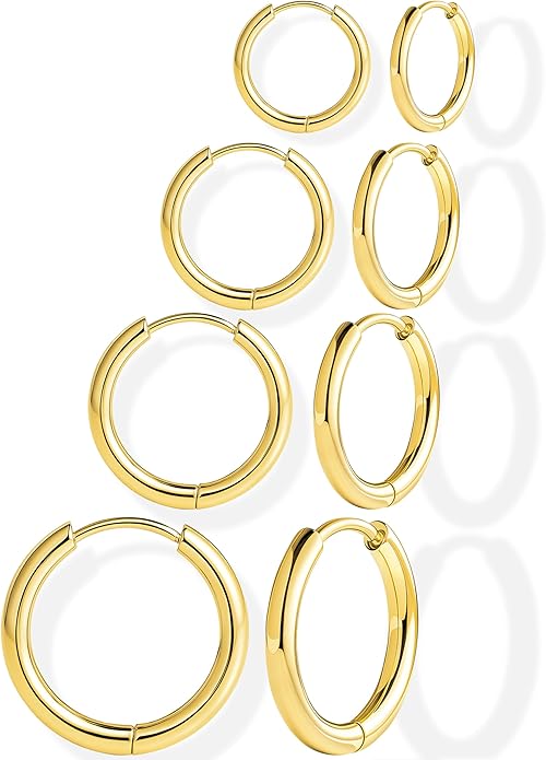 Small Gold Huggie Hoop Earrings Set for Women Men Hypoallergenic 14K Plated Stack Cartilage Earrings, Multiple Piercing Lightweight Mini Thin Cute Dainty Trendy Jewelry Set Christmas Gifts for Women