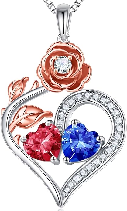 Iefil Valentines Day Gifts for Her - 925 Sterling Silver Double Birthstone Necklace, Anniversary Birthday Gifts for Women, Jewelry Gift for Wife Her