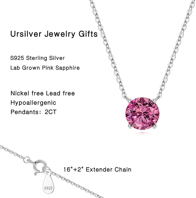 Ursilver Valentines Day Gifts for Her - Birthstone Necklace for Women, S925 Sterling Silver Round Birthstone Necklace Birthday Gifts 12 Months Necklaces for Women Jewelry Gift