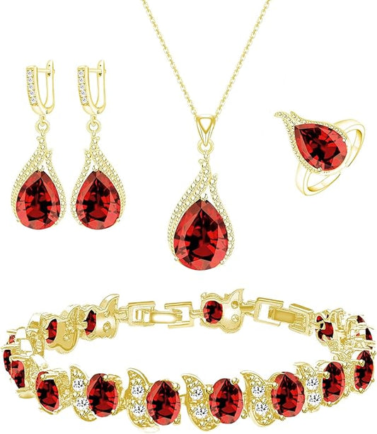 GZWHD Jewelry Set for Women CZ Earrings Necklace Ring Bracelet Set Prom Party Wedding Jewelry Gift for Mother Friend Wife