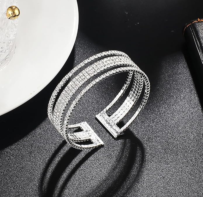 Rhinestone Bracelet Multilayer Cuff Bracelet Sparkling Crystal Layered Bridal Bracelets for Women