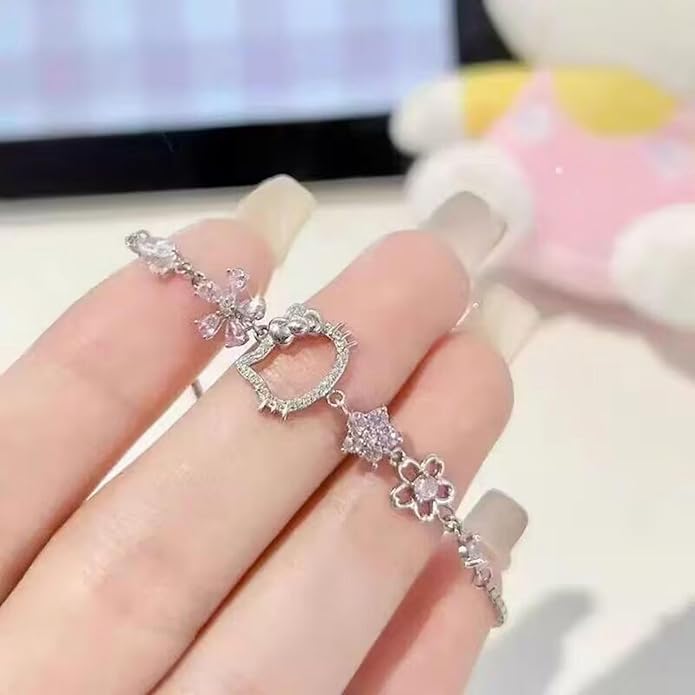 2 Pcs Rhinestone Charm Bracelet Set for Women,Cute Design Adjustable Bracelets for Everyday & Special Occasions