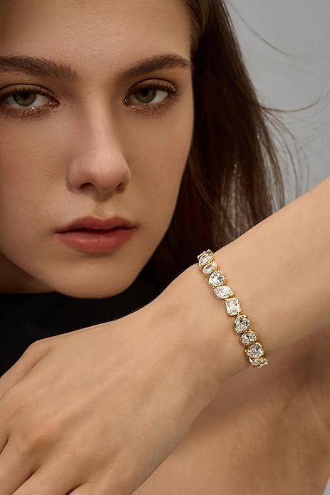 14K Gold Filled Tennis Bracelet for Women- Classic Gold Bracelet for Women, Oval Stone Cut Bracelet Valentines, Mothers, Christmas Jewelry Gift for Women