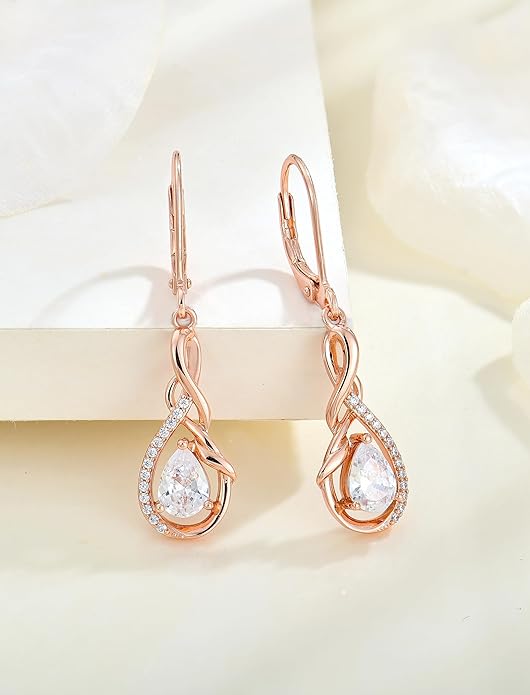 Starchenie Infinity Dangle Drop Earrings Sterling Silver Leverback Earrings Gemstones Twisted Jewelry