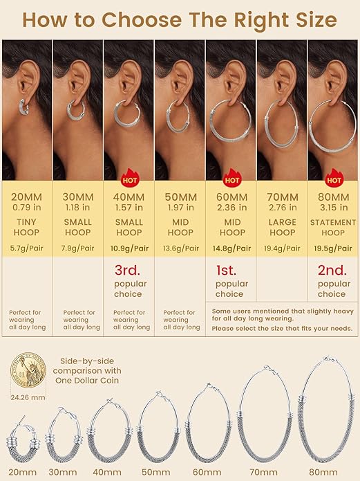 KeyStyle Mesh Hoop Earrings for Women, Stainless Steel Gold Hoops Earring Lightweight Loops, 2MM Thick Hypoallergenic Circle Endless Hollow Hoop 20mm-80mm