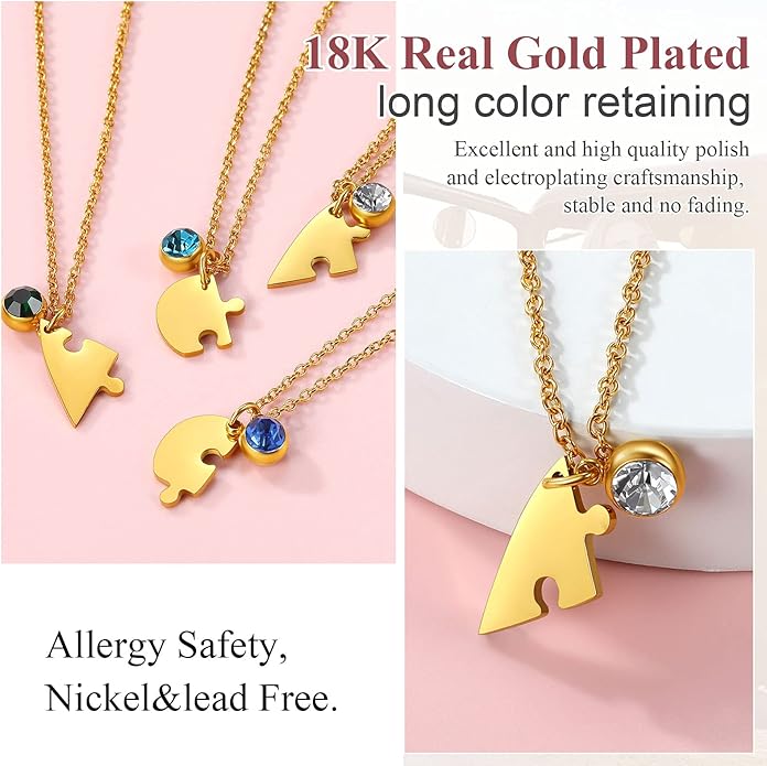 FindChic Personalized Matching BFF Necklace for 2/3/4/5/6 Puzzle Name Heart Pendant Stainless Steel Couple Necklace Set Customized Necklaces for Teen Girls