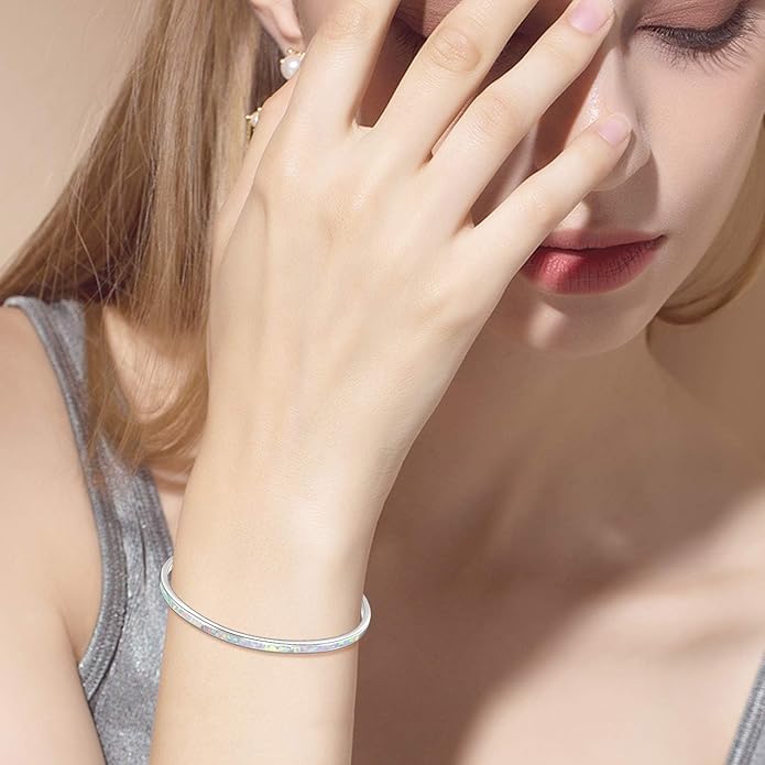 WINNICACA Bracelet for Women Opal Bracelet 925 Sterling Silver Opal Cuff Bangle Bracelets Inspirational Fine Jewelry Gifts for Women Her Wife Mom Daughter Anniversary Birthday Gifts Ideas