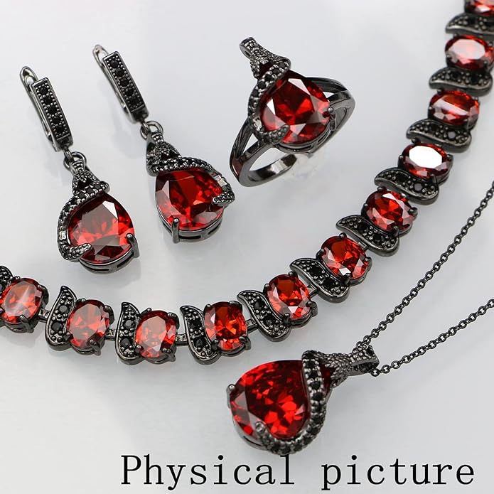 GZWHD Jewelry Set for Women Water Drop Cubic Zirconia Artificial Crystal Earrings Pendant Necklace Open Ring Tennis Bracelet Wedding Anniversary Birthday Engagement Gift for Bridesmaid Wife Girlfriend Friend