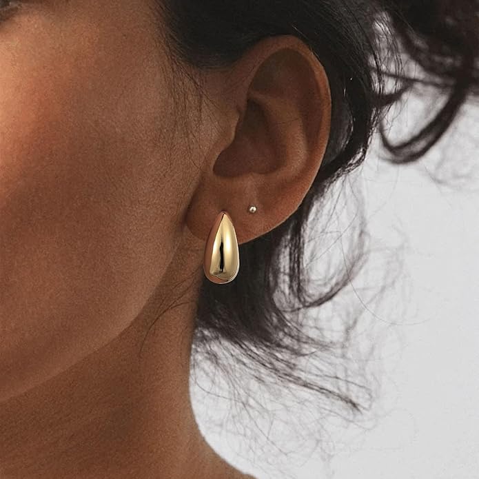 Gacimy Chunky Earrings for Women, Teardrop Earrings with 925 Sterling Silver Post, 14K Gold Plated Statement Drop for Women