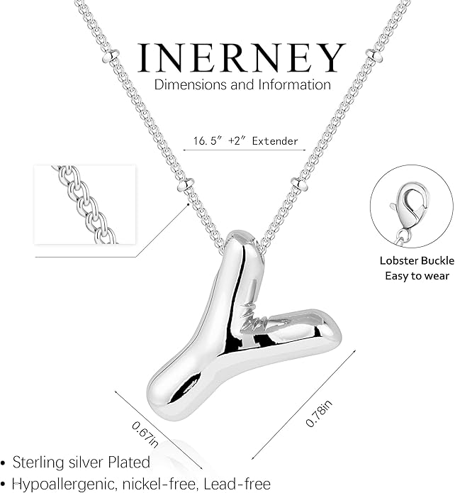 Inerney Valentines Day Gifts Gold Bubble Letter Necklace Initial Necklaces for Women, Chunky 14K Plated Balloon Initials, Trendy Charm Non Tarnish Custom Name Pendant Jewelry Gifts for Mom
