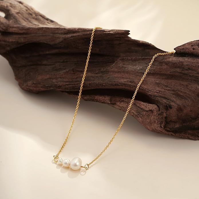 Pearl Necklaces for Women Trendy, 14k Gold Plated Dainty Necklace Simple Pearl Drop Single Charm Pendant Necklace Birthday Wedding Gifts Gold Jewelry for Women