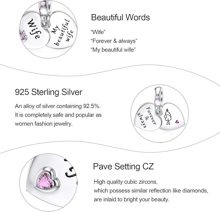 JIAYIQI Mother Sister Daughter Wife Charms Fit Charms Bracelet Necklace with Double Heart Love Charms 925 Sterling Silver Beads for Women Jewelry