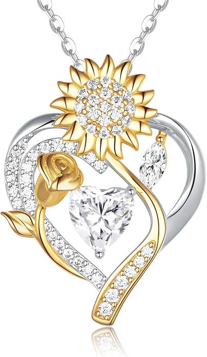 S925 Silver Moissanite Necklaces for Women, Anniversary Birthday Gifts for Wife Mom Her, Christmas Jewelry Gifts for Her, Moissanite Heart Pendant, Sunflower Heart Necklace