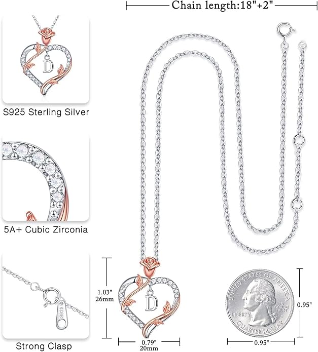 Iefil Valentines Day Gifts for Her - 925 Sterling Silver Heart Initial Necklace, Anniversary Birthday Gifts for Women, Jewelry Gift for Wife Girlfriend