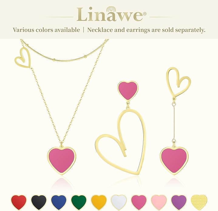 Linawe Layered Choker Heart Pendant Necklace for Women Trendy, Gold/Silver/Rose Gold Chain Stainless Steel Stacked Necklaces, Double Heart Necklace Y2K Preppy Jewelry