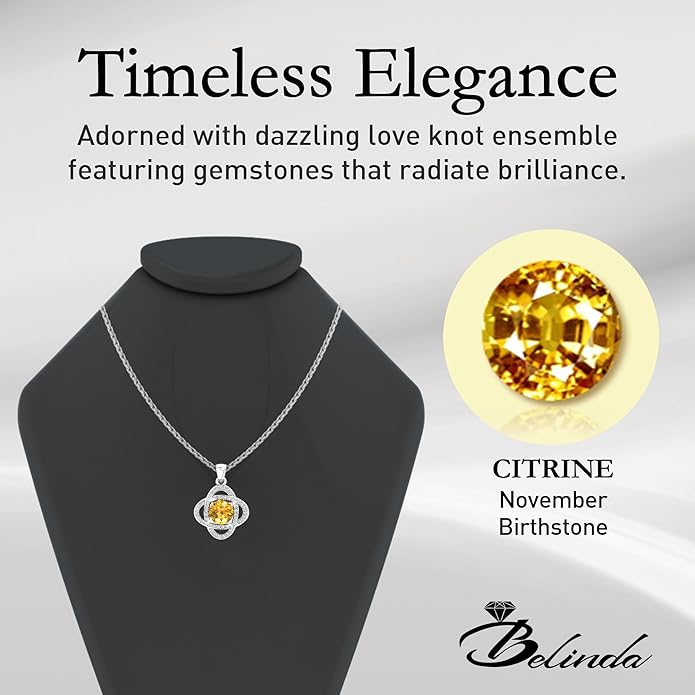 Women 925 Sterling Silver Cute Love Knot Sparkling Gemstone Push Back Stud Earrings Hanging Pendant Necklace Beautiful Fine Jewelry Accessory Set, 1.65 Carat