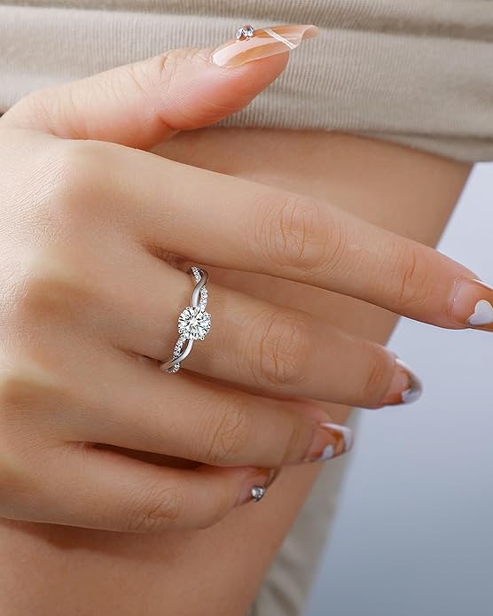 Elspeth 925 Sterling Silver Engagement Ring for Women Oval/Radiant/Pear/Princess/RoundCut Cubic Zirconia Promise Ring Size 4-10