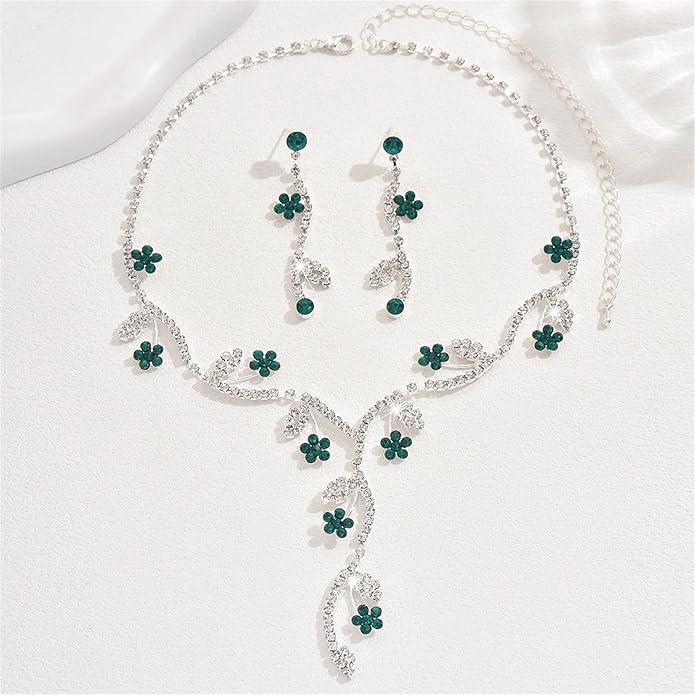 PINK TOWN Vintage Rhinestone Bridal Jewelry Sets,Crystal Wedding Prom Earrings Necklace Bracelet Set Fashion Zircon Bride Jewelry Dress Accessories for Women
