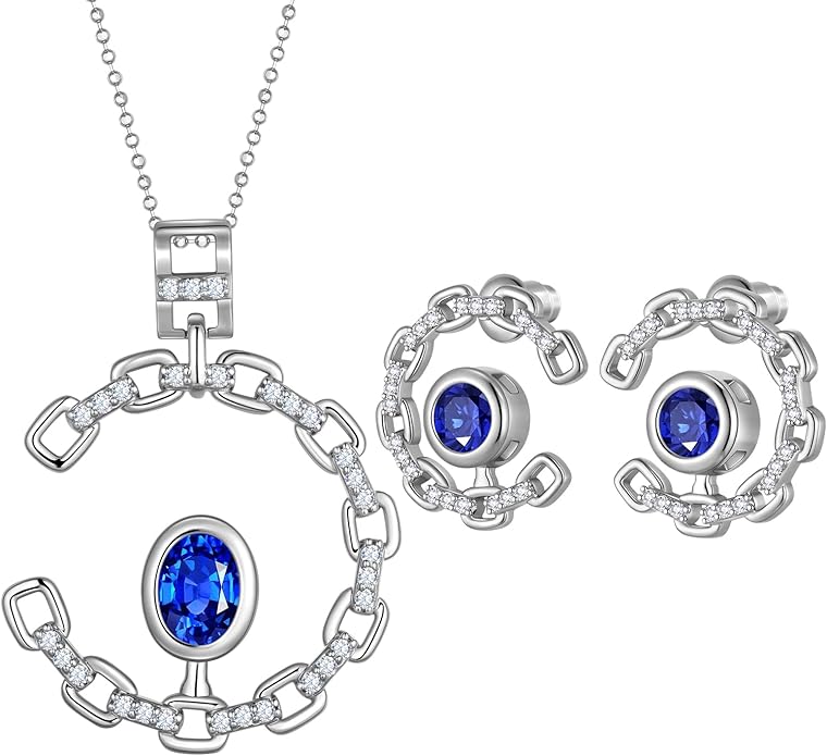 Elegant C-Shaped Crystal Necklaces/Stud Earrings Set with Birthstone Jewelry Set Silver Plated Fashion Jewelry for Women CS0003