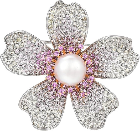 Rhinestone Flower Brooch Austrian Crystal Flower Pin 18k Gold Plated Floral Brooch Lapel Pin Jewelry Mother's Day Birthday Gifts for Mom Wife