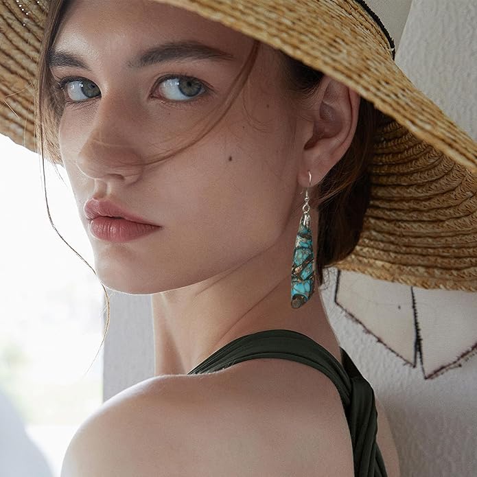 SELOVO Jasper Stone Earrings for Women Trendy Dangle Earrings Fishhook Drop Earrings