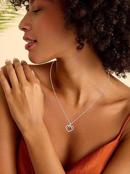 Tahitian Black Pearl AAAA 18K White Gold Plated Sterling Silver Heart Pendant Necklace for Women Wife Mom Girlfriend Valentine Her Jewelry Gift for Anniversary Birthday Christmas