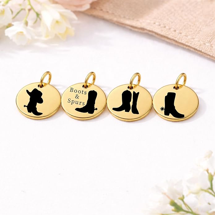 SM Design Western Charm Set of 4 – Stainless Steel Western Charms for Bracelets & Necklaces – Cowgirl, Ranch & Country Style Jewelry Charms – Western Gift for Women & Moms