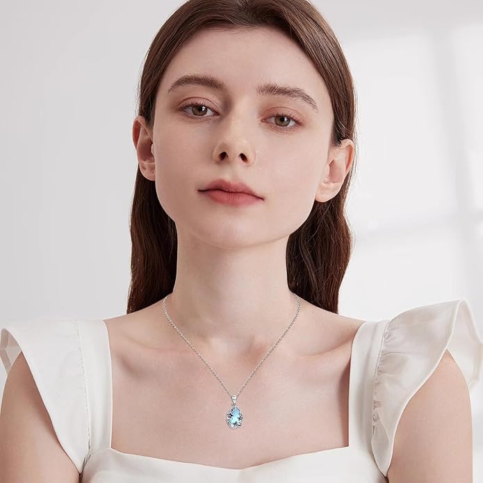 JUSTKIDSTOY Moonstone Necklace 925 Sterling Silver Teardrop Pendant Necklace Jewelry Gifts for Women Girls
