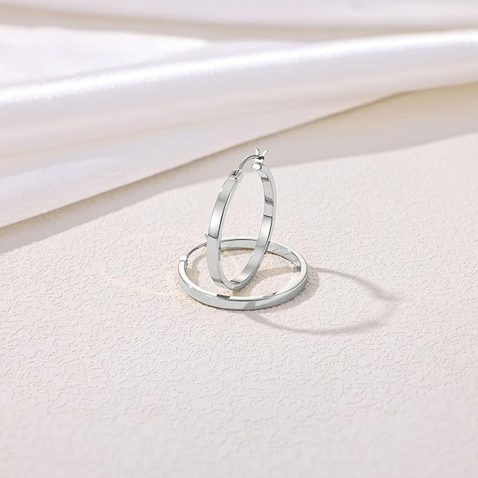Gacimy Flatted Hoop Earrings for Women 14K Gold Plated with 925 Sterling Silver Post