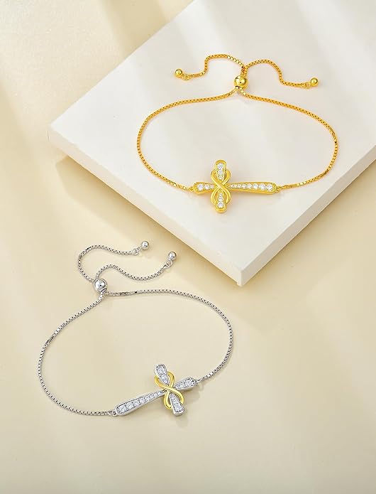 YL Cross Bracelet 925 Sterling Silver Infinity Sideways Link Bracelet Birthstone Jewelry for Women