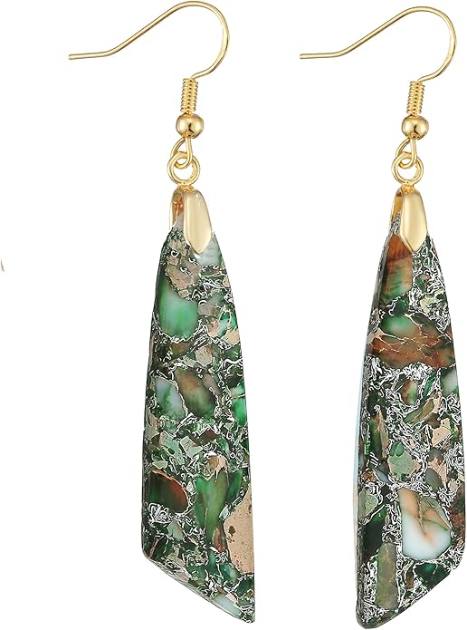 Boho Women Natural Stone Earrings Unique Healing Imperial Jasper Gemstone Energy Hypoallergenic Lightweight Dangle Drop Earrings Multiple Styles Earrings Jewelry for Birthday Party Gift
