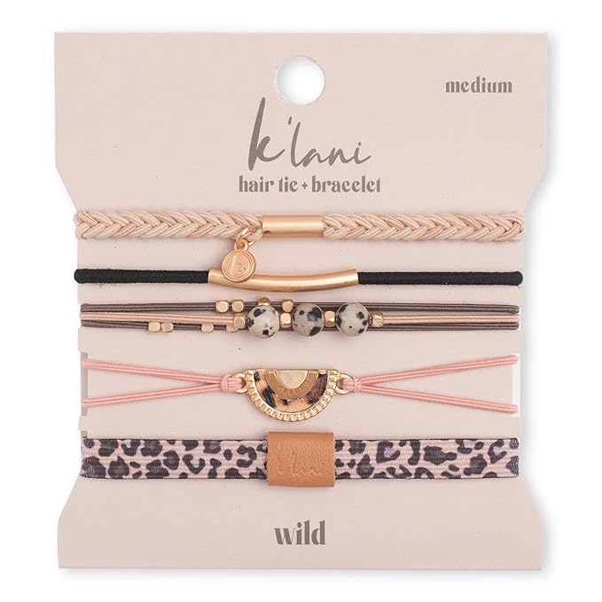 K'lani Wild Bracelets for Women – Elastic Bracelets and Boho Hair Ties – Cute Hair Ties for Women and Hair Tie Accessories – Stylish Bracelets Boho Style for Hair and Wrist – Set of 5 (Large)