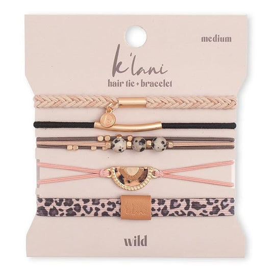 K'lani Wild Bracelets for Women – Elastic Bracelets and Boho Hair Ties – Cute Hair Ties for Women and Hair Tie Accessories – Stylish Bracelets Boho Style for Hair and Wrist – Set of 5 (Large)