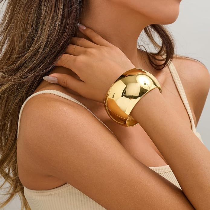 Statement Golden Matte Bracelet for women Minimalist Chunky Brushed Bangle Bracelet Vintage Thick Wide Cuff bracelet Gold Plated Open Cuff Geometric Bracelet