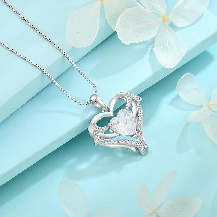 FJ Heart Angel Wings Pendant Necklace 925 Sterling Silver Birthstone Jewelry Gifts for Women