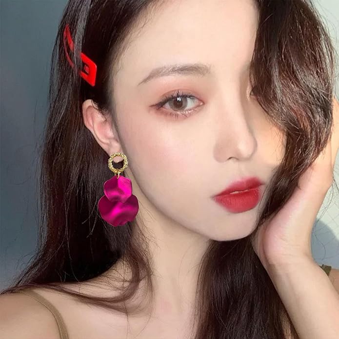 Anmpab Statement Matte Rose Flower Petal Stud Earrings for Women Dangly Floral Petal Earrings Jewelry Accessories Romantic Gifts for Her Women