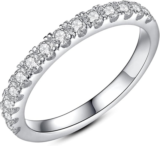 IMOLOVE Moissanite Wedding Band Wedding Rings for Women 925 Sterling Silver Rings with 18K White Gold Plated Eternity Stackable Engagement Ring Anniversary Band Size 3-12