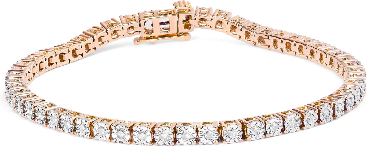 Original Classics 1.0 Cttw Miracle Set White Diamond Round Faceted Bezel Tennis Bracelet (I-J Color, I3 Clarity) - Choice of Metal Color and Size