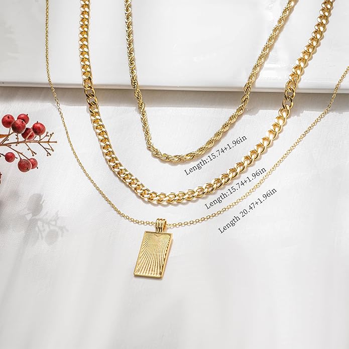 Women's Multi-Layered Gold Necklace, Stackable Delicate 14K Gold Plated Fashion Round Multi Layers Pendant Necklace, Gold Jewelry Set Gifts