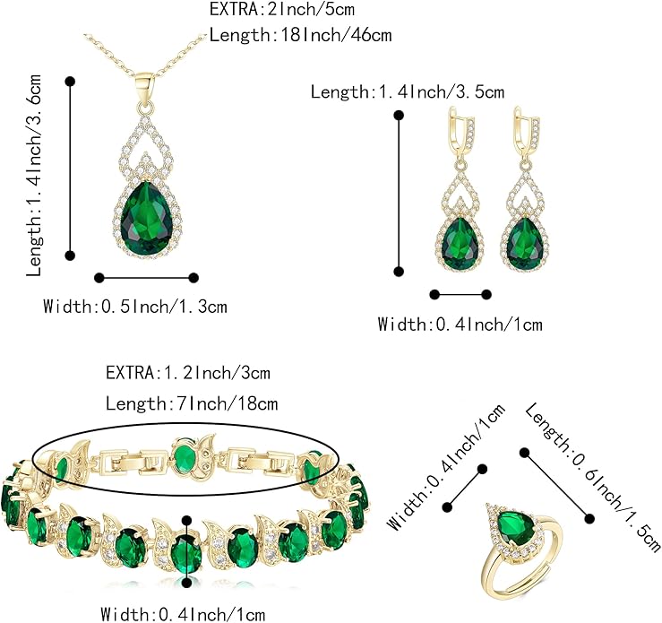 BriLove Wedding Jewelry Set for Women Bride Bridesmaid, Gorgeous Cubic Zirconia Teardrop Necklace Earrings Bracelet Adjustable Ring Jewelry Gift for Birthday/Anniversary/Mother’s Day