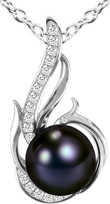 AAA+ 9mm Natural Black pearl necklace for women - Real pearl necklaces for women (18k gold platted 925 sterling Silver)- Wedding anniversary's gift for wife - Luxury birthday gifts for woman - Birthday gift for wife
