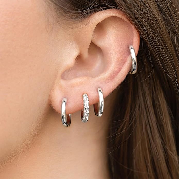 Small Gold Huggie Hoop Earrings Set for Women Men Hypoallergenic 14K Plated Stack Cartilage Earrings, Multiple Piercing Lightweight Mini Thin Cute Dainty Trendy Jewelry Set Christmas Gifts for Women