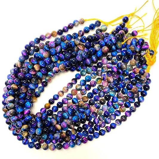 Rainbow Tiger's Eye 8mm Round - 15" Strand Natural Gemstone for Jewelry Making, Multicolor Galaxy Tiger Eye Stone, DIY Bracelet Necklace Craft Supplies (49-50 Pcs)
