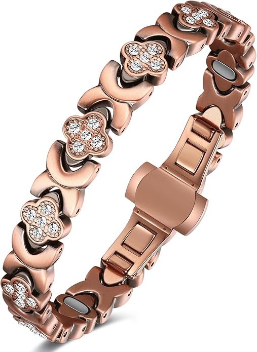 Feraco Pure Copper Bracelets for Women, 5X Ultra Strength Magnetic Bracelet with 5000 Gauss Neodymium Magnets & Upgraded Butterfly Clasp, Adjustable Jewelry Gift