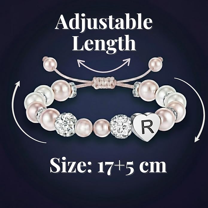 Solza Heart Bead Initial Bracelet – Personalized Stainless Steel Beaded Bracelet with Letter Charm, Adjustable Heart Bracelet, Fashion Jewelry Gift, Stackable Personalized Jewelry Accessory