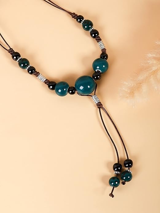 MINACHI Vintage Bohemian Ethnic Colorful Ceramic Bead Long Y Necklace, Hippie Boho Summer Fashion Jewelry Gift for Women
